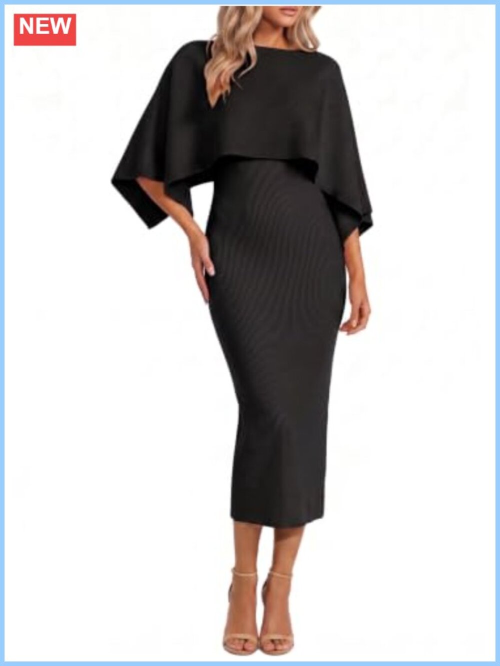 2 Piece Knit Sweater Dress Set Sleeveless Midi Tank Dress with Capelet Women's